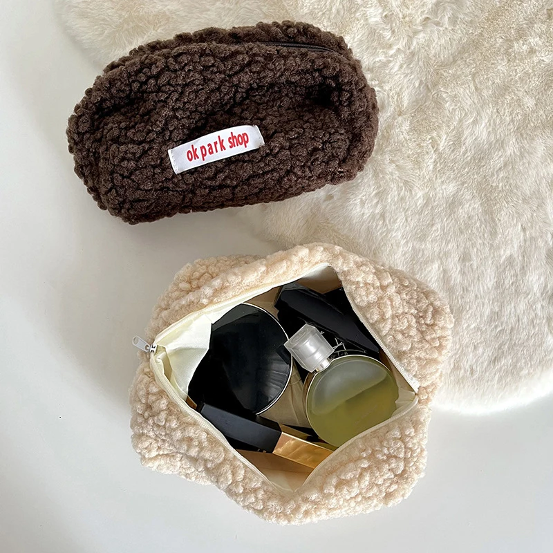 Cashmere Cosmetic Bag Zipper Bag Makeup Storage Bag Travel Cosmetic Bag Cute School Office Supplies Large Capacity Bag