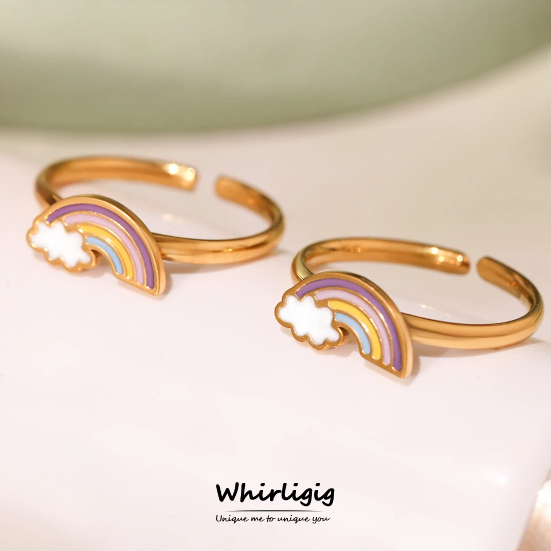 Joyería para niños, colgante colorido de arcoíris para niñas, collar, pendientes, pulsera, anillo, regalo impermeable de acero inoxidable