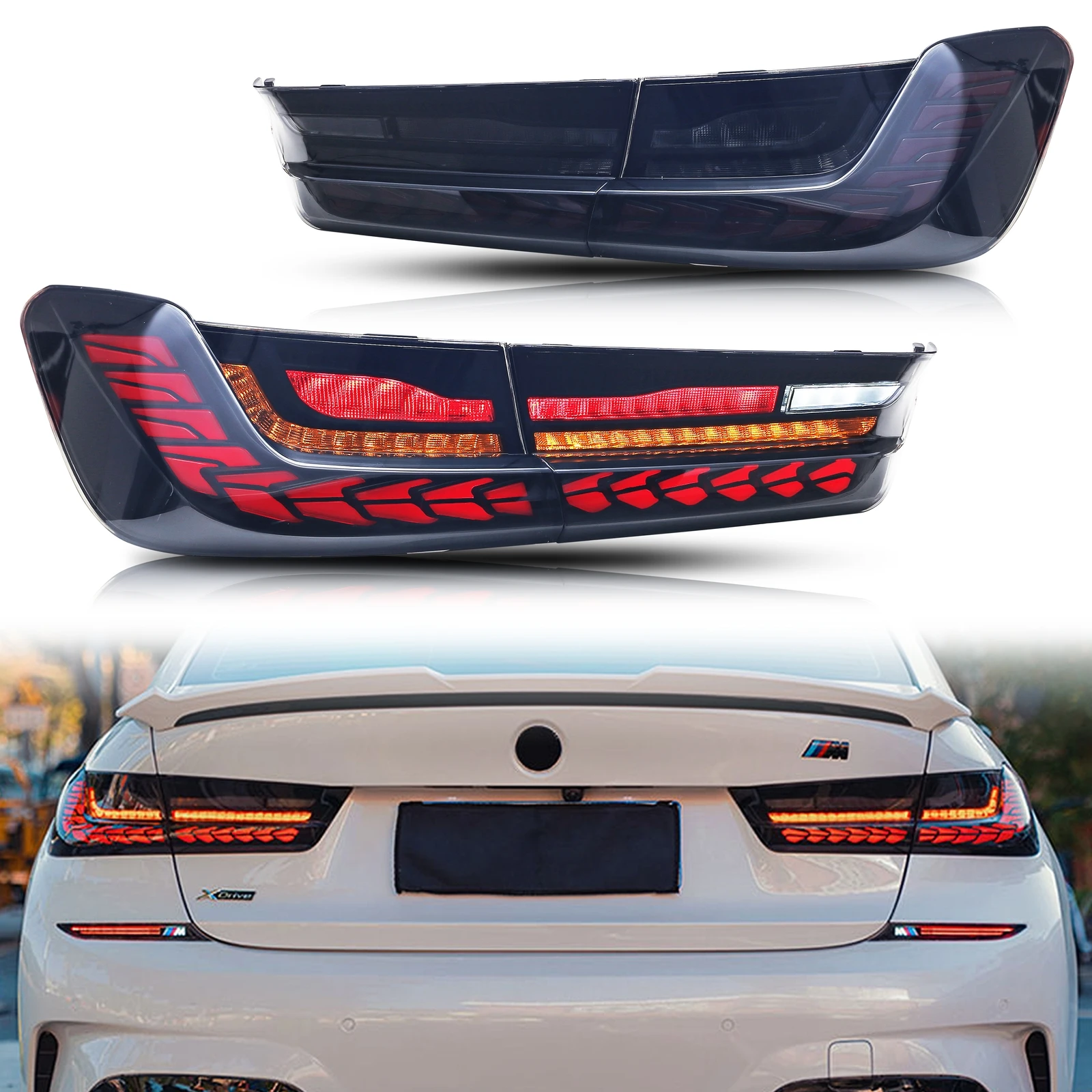 

LED GTS Tail Lights for BMW 3-Series G20 G80 M3 2019-2025 Sequential Turn Signal Black Rear Lamps Assembly