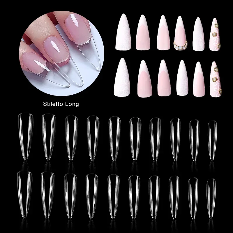 

50 PCS/bag Press on Nails False Nails Transparent Stiletto Long Acrylic Full Coverage Ongles Fake Nails Tips for Nail Supplies