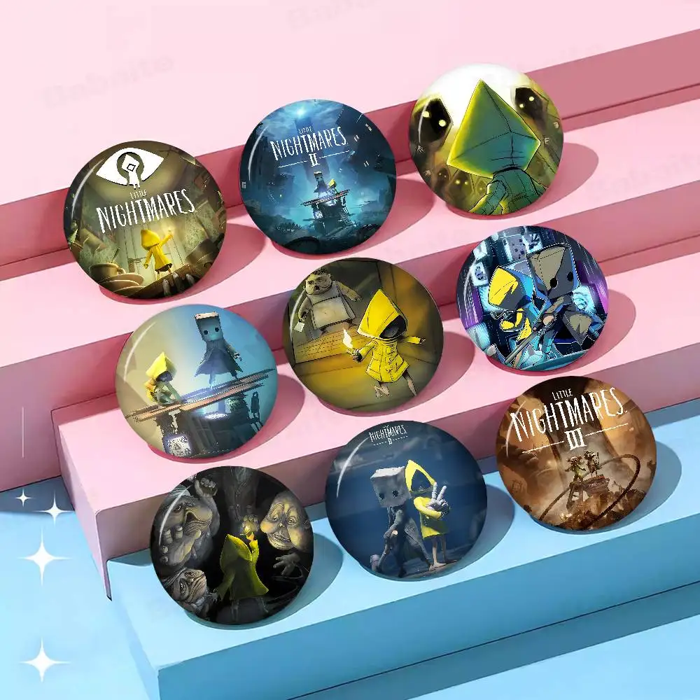 Game L-Little N-Nightmares Tinplate Pin Button Custom Anime Role Old-school Brooch Cartoon Collar Badge Jewelry Gift Fans
