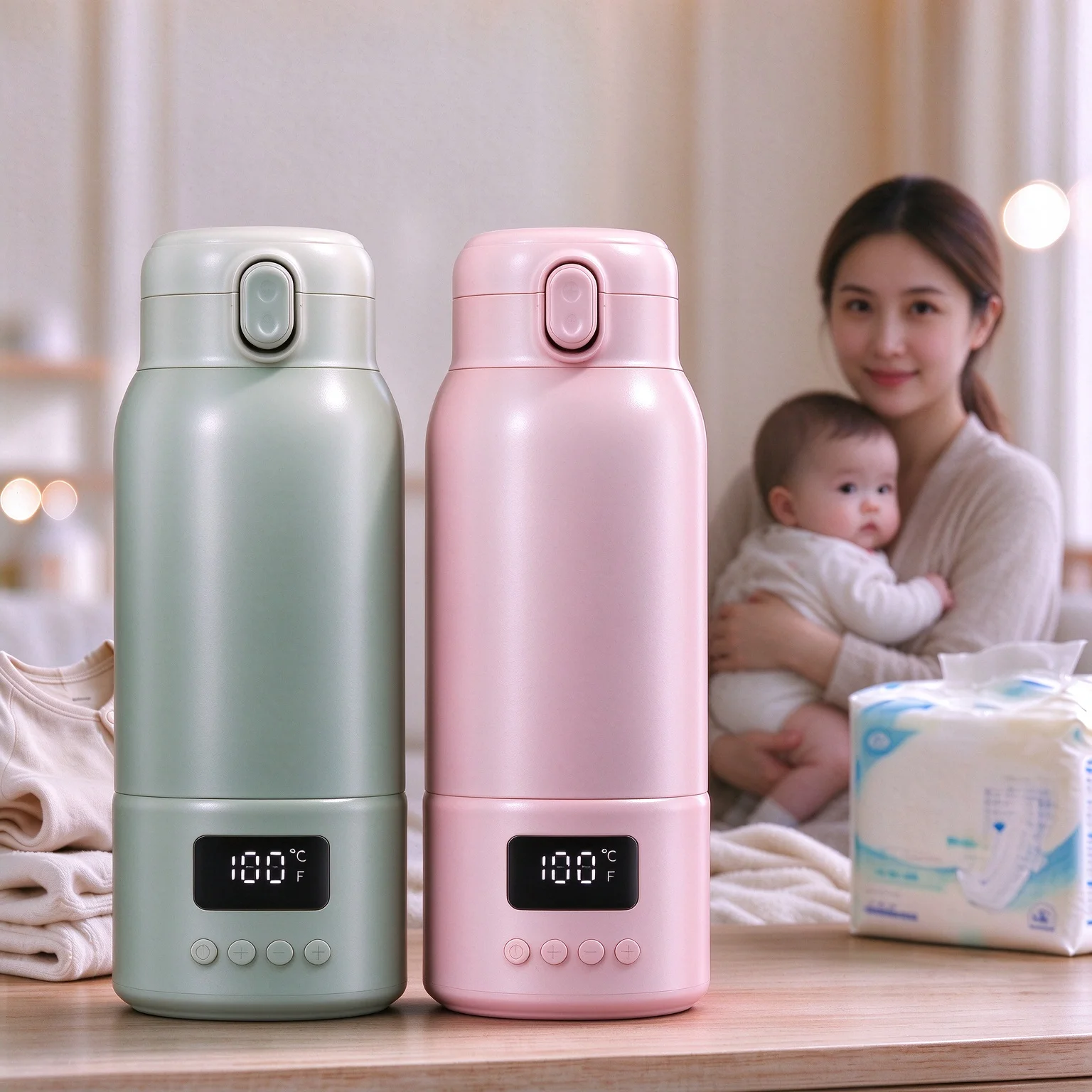 Cordless Portable Bottle Warmer 500ml Rechargeable Travel Milk Warmer for Baby Breastmilk Formula, Digital Temperature Display,