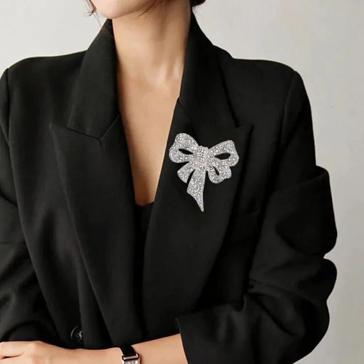 Black Color Rhinestone Bow Brooches for Women Large Bowknot Brooch Pin Vintage Fashion Jewelry Winter Accessories