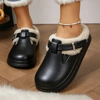 Waterproof Eva Furry Mules Slippers Women 2025 Winter Metal Buckle Warm Plush Slippers Soft Thick Bottom Non Slip Indoor Slides - Image 6