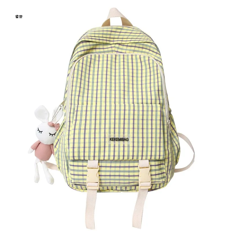 Mochila a cuadros de gran capacidad para mujer, mochilas minimalistas japonesas para estudiantes de secundaria, mochilas escolares a cuadros