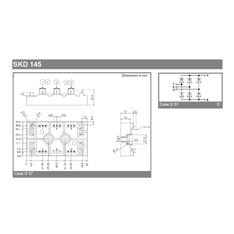 Module redresseur de pont triphasé SKD145, boîtier 145A 1600V G55 pour Conversion AC/DC