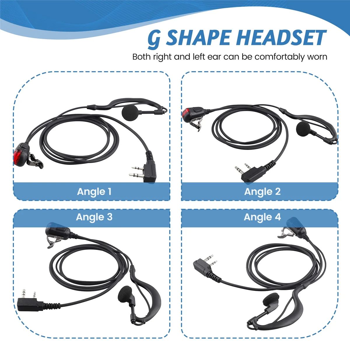 2 Pin G Shape Headset Earpiece Mic for Two Way Radio Security Walkie Talkie Radio for Kenwood BAOFENGN01R