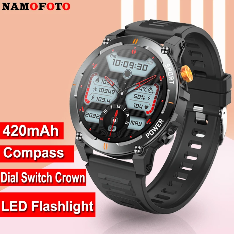 

NAMOFOTO New Smart Watch Men Fashion Sport Wristwatch LED Flashlight Clock BT Call Dial Switch Crown DIY Watch Faces Smartwatch