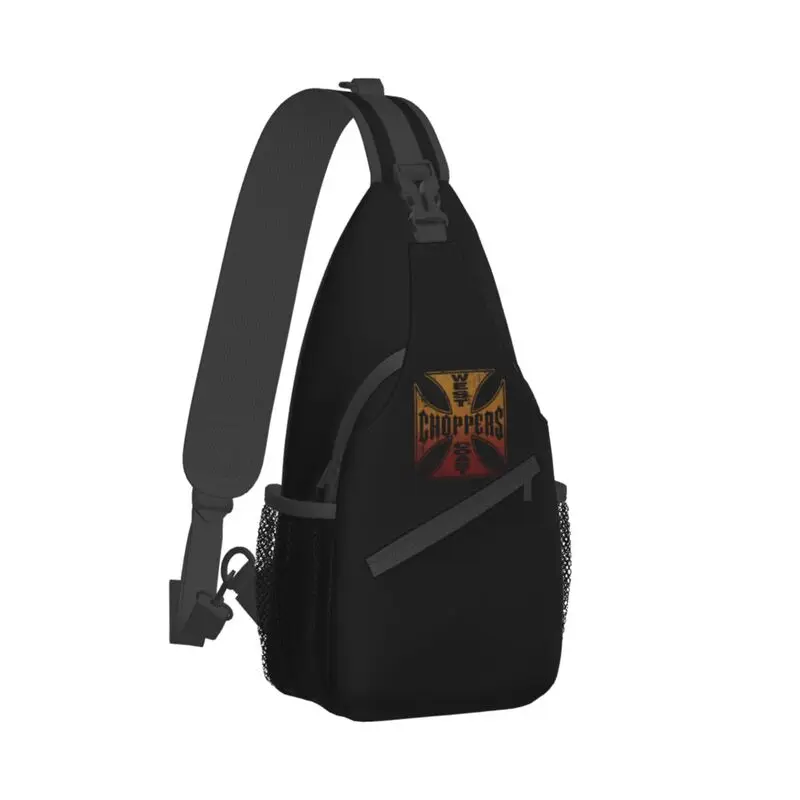 Maßge schneiderte Westküste Eisen Kreuz Chopper Schulter taschen Männer coole Schulter Cross body Brust Rucksack Radfahren Camping Daypack