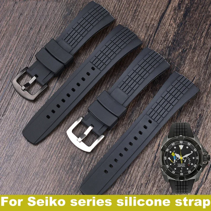 

26mm For Seiko watch with VELATURA series silicone bracelet SRH006 SPC007 black men's accessories