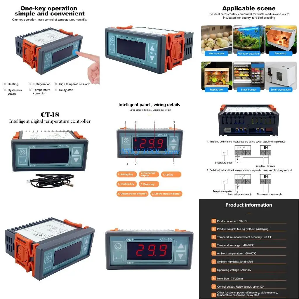 

L8RC Digital Temperature Controller Cooling and Heating Mode LED Digital Thermostat Incubator Temperature Humidity Controller