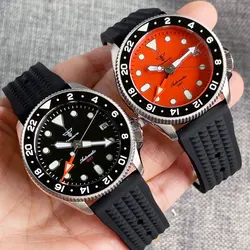 Tandorio NH34 GMT 37mm Automatic Men Watches Orange Dial 24 hours 20ATM Waterproof 3.8 Crown Waffle Band Steel Sport Clock Rejor