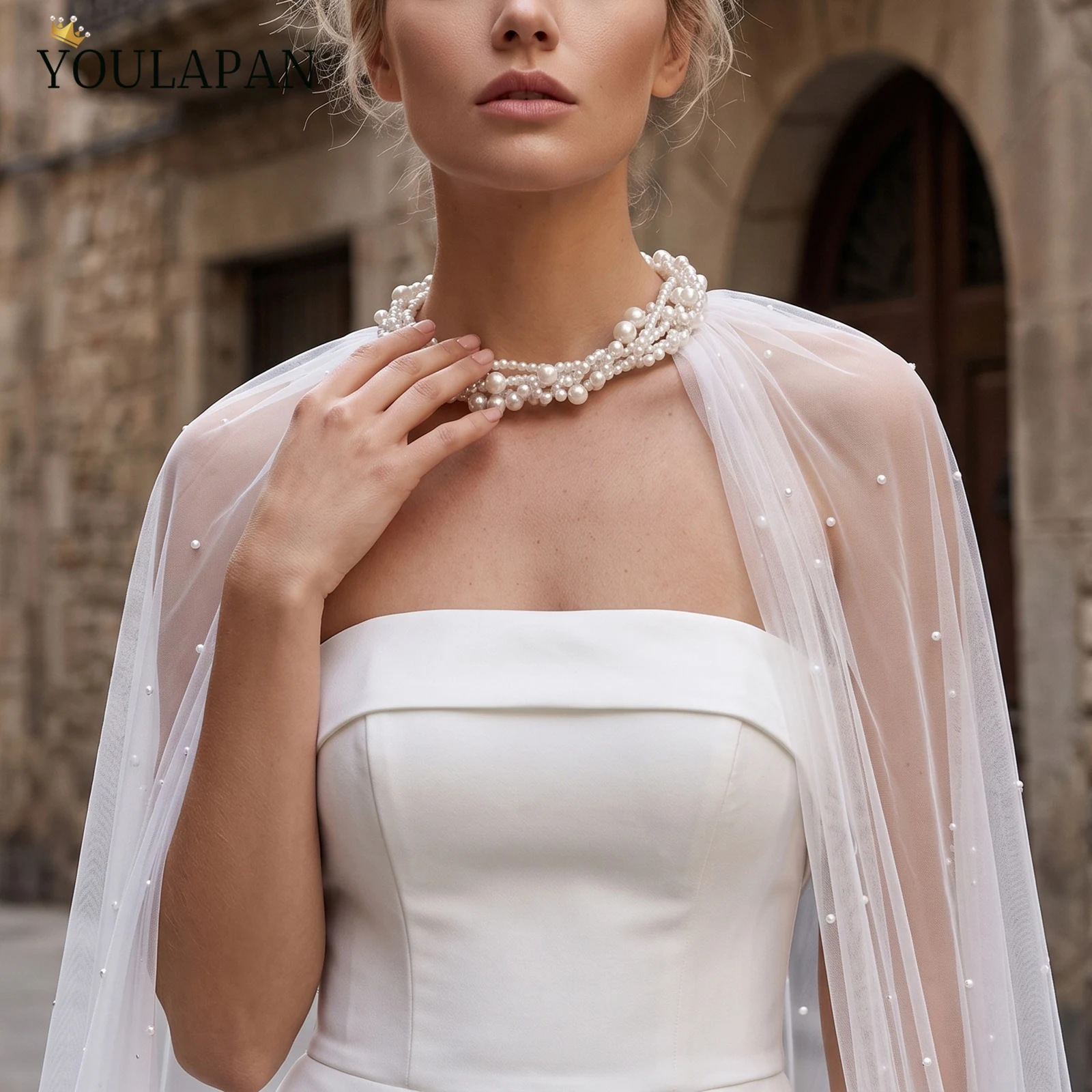 youlapan-exquisite-imitation-pearl-necklacebridal-bolero-women's-tulle-cape-cathedral-wedding-bridal-shawl-customizable-vg117