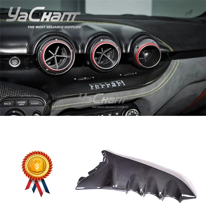

Панель приборной панели из сухого углеродного волокна DCF, совместимая с Ferrari F12 Berlinetta 2012-2015 годов выпуска, с вентиляционными отверстиями.