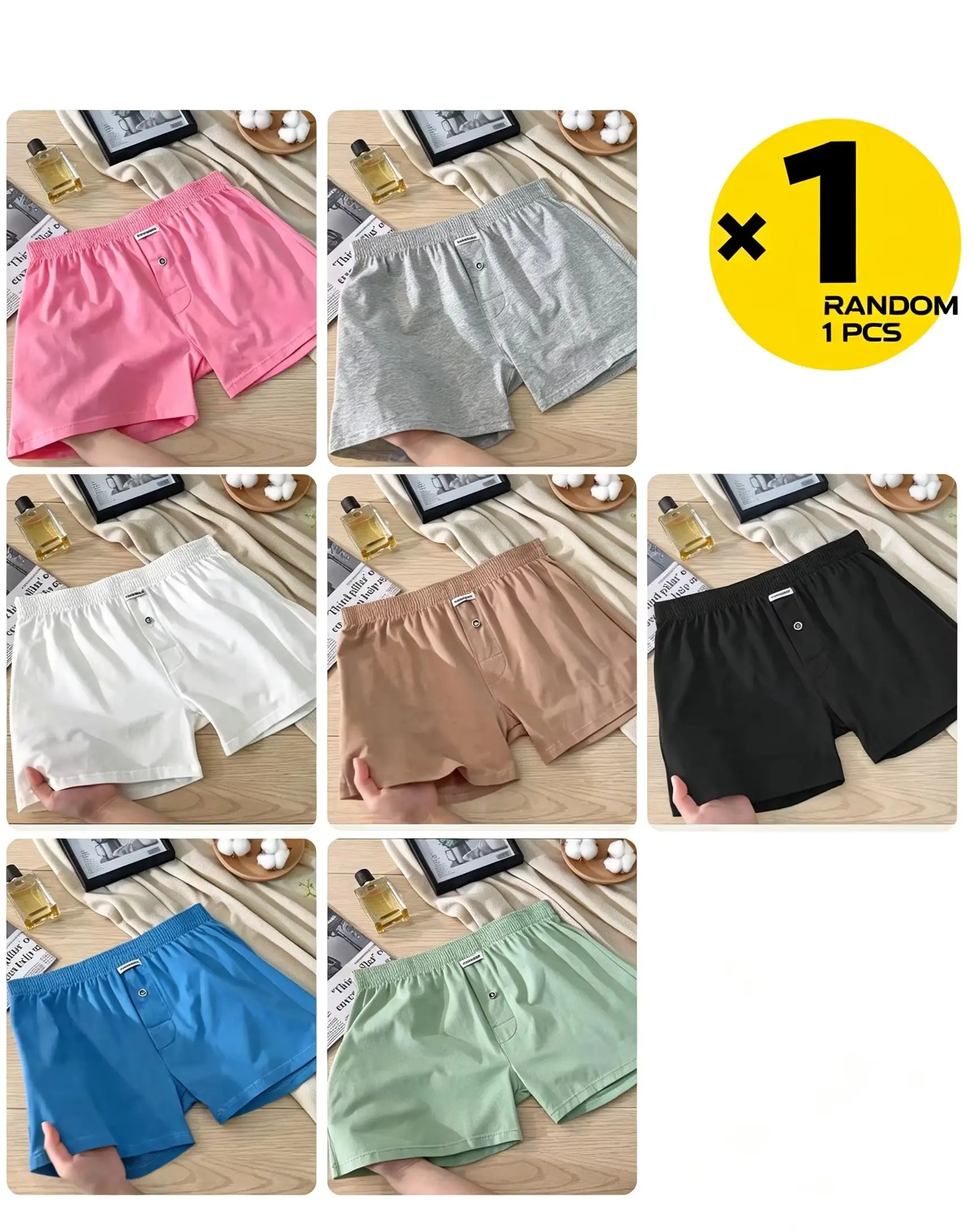 Men Cotton Boxer Shorts, Soft Loose Male Underwear, Elastic Waistband, Random 1 Pcs, Comfort Home Sleep Underpants Casual Daily