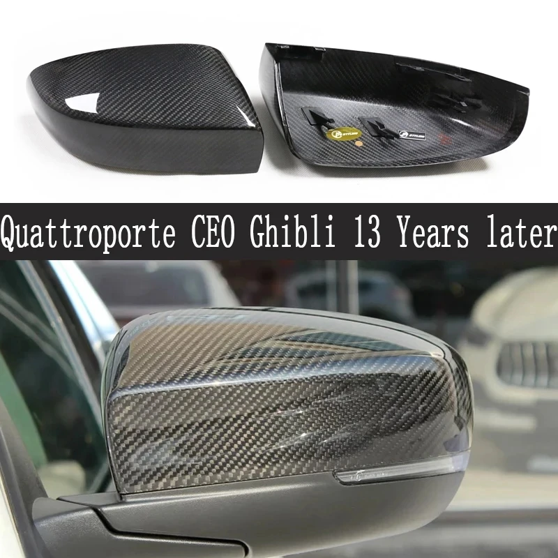 For Maserati Quattroporte CEO Ghibli Dry Carbon Fiber Rear view Mirror Caps Cover Adhesive Shell Mirror shell Car Accessories