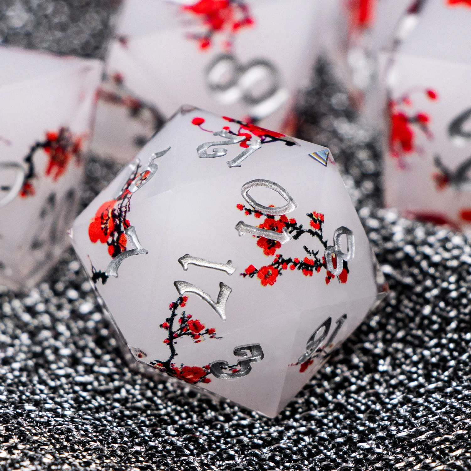 White Plum Blossom Dnd Dungeon and Dragon Double-Layer Resin Sharp Edge Dice D and D D&D Polyhedral Role Playing Game Roll Dice