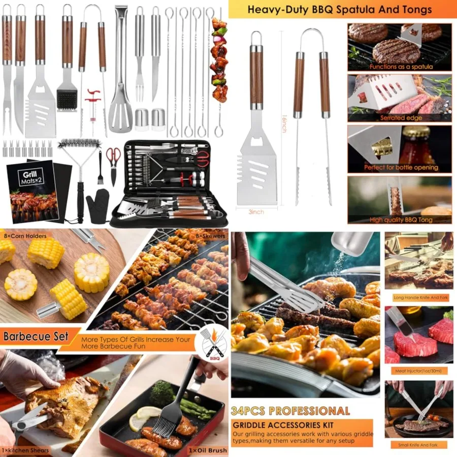

BBQ Grilling Accessories Set, 34Pcs Heavy Duty Grill Tools for Outdoor Camping, Grilling Gifts for Men Dad, Stainless Steel Bar