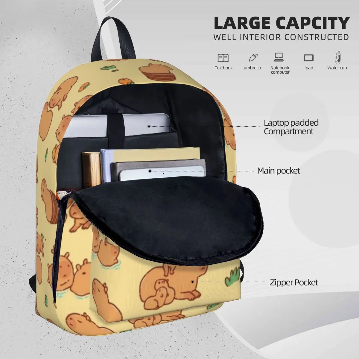 Capybara Backpacks Large Capacity Student Book bag Shoulder Bag Laptop Rucksack Casual Travel Rucksack Children School Bag