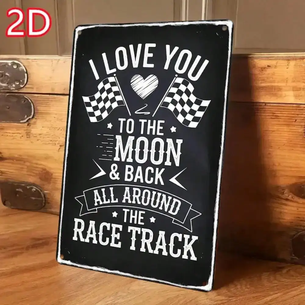 Retro Metal Sign, I Love You To The Moon And Back, Black White Racing Wall Decor for Garage Bar Man Cave