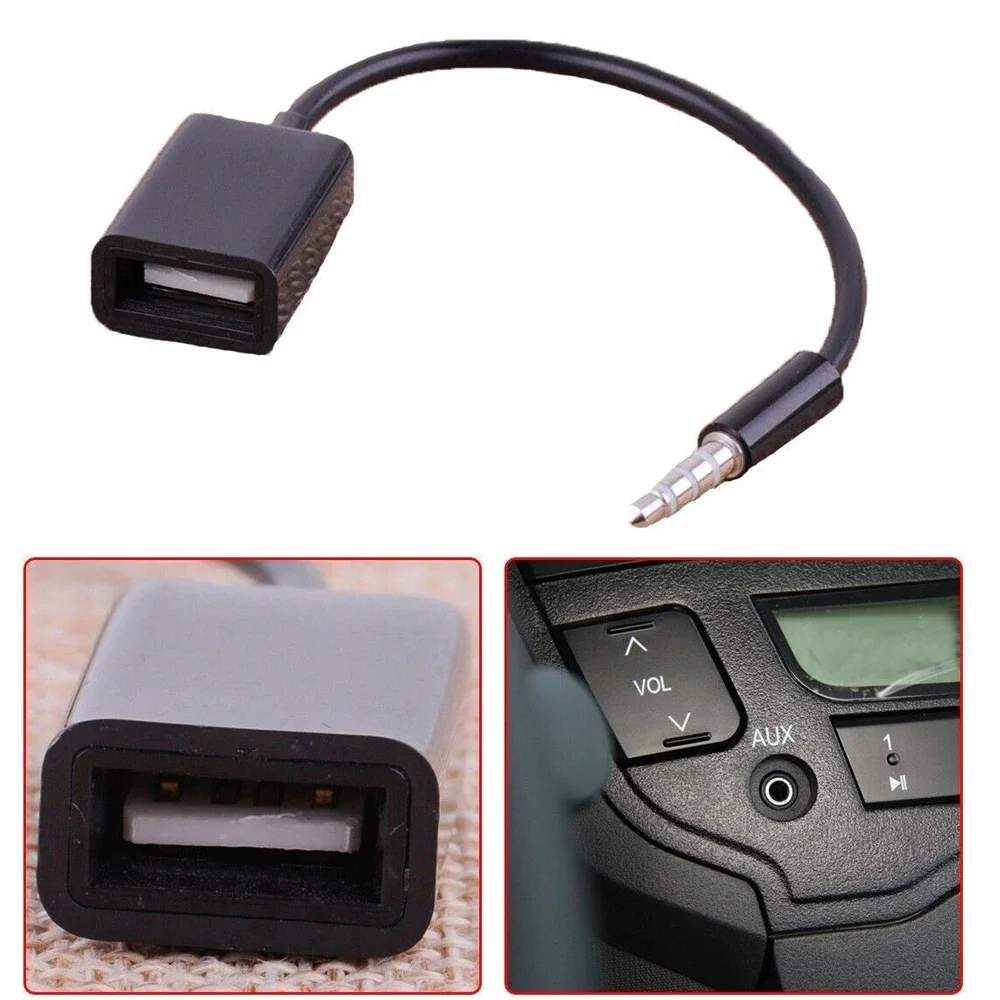 3.5mm Male AUX Audio Plug Jack To USB 2.0 Female Converter Cable Cord For Car MP3 Car Accessories Black Length 15cm