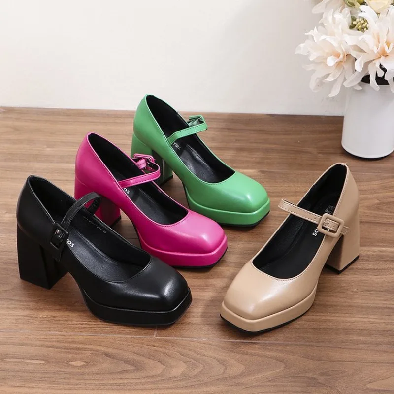 High Heels Mary Jane Shoes Women 2024 Spring New Fashion Chunky Platform Pumps Woman  Ankle Buckle Party Lolita Shoes Plus Size