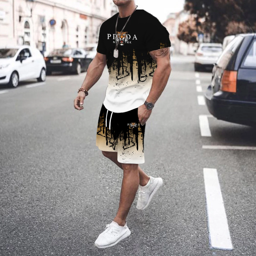 2024 new men\'s sportswear short sleeved T-shirt and sports shorts summer casual jogging pants set men\'s two-piece set