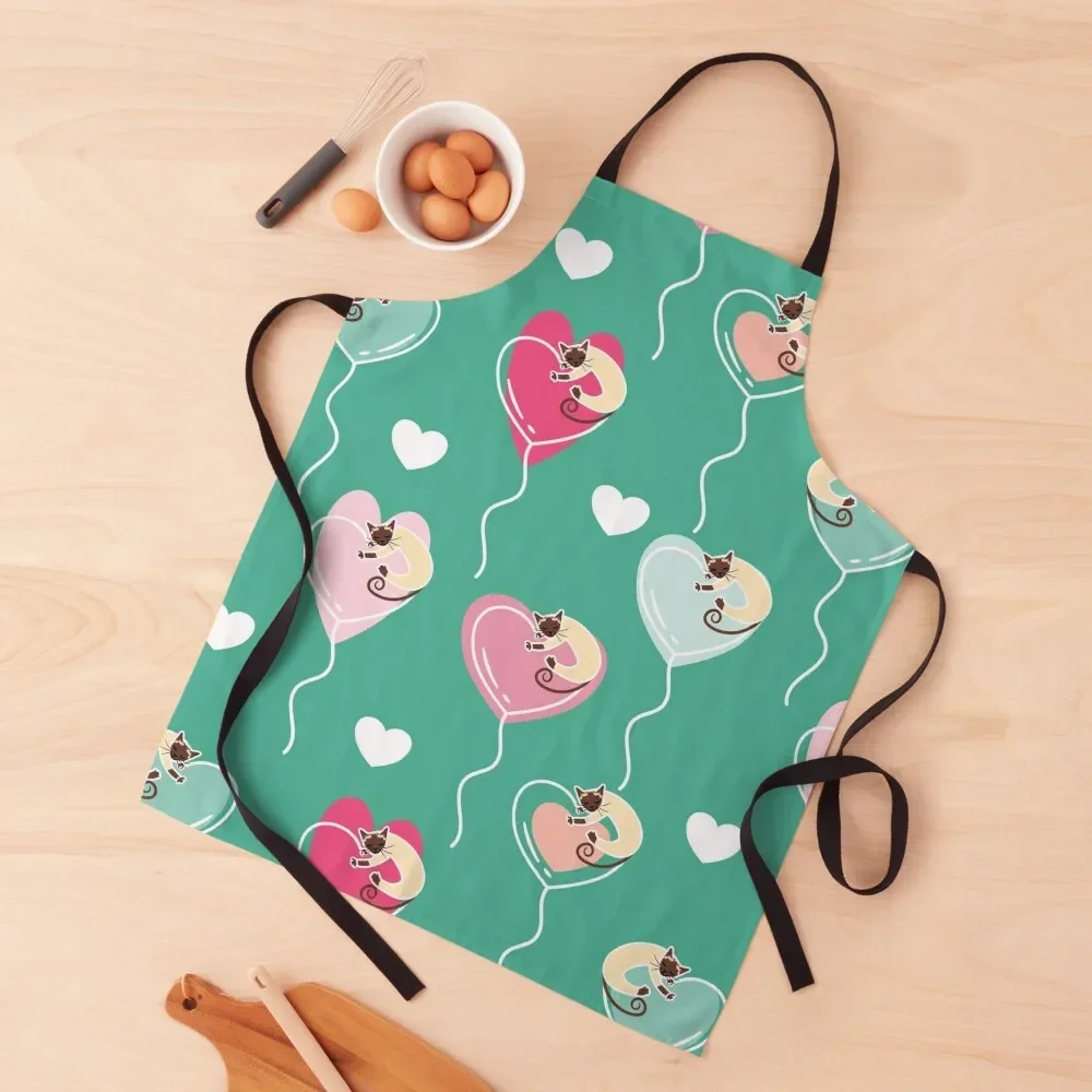 

Siamese Cat and Heart Balloon Apron Chef Accessories Waterproof women Apron