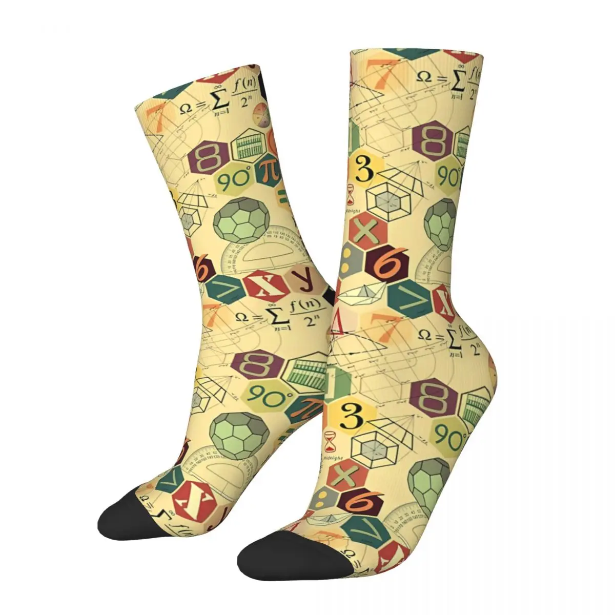 Retro Math Yester Color Men's Socks Math Unisex Street Style Seamless Printed Crazy Crew Sock Gift