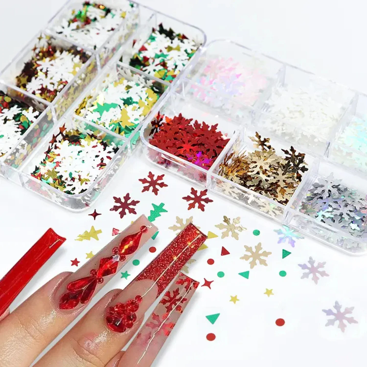 Christmas Colorful  Snowflake Nail Stickers, Golden Color Laser Ultra-thin Sequins Nail Decoration Patches