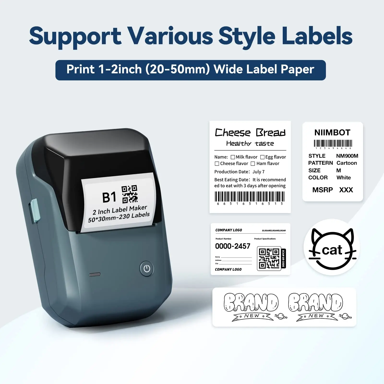 Niimbot B1 Label Printer Portable Handheld Thermal Maker Bluetooth Barcode QR Code Sticker Paper Color Rolls Labeller White Tag