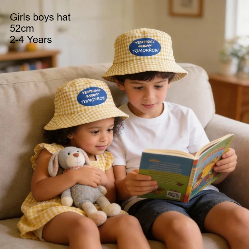 

Boys Beach Hat 52cm Spring Summer Girls Letter Print Stripe Wide Brim Sun Protection Outdoor Travel Trendy Kids Fisherman Hat