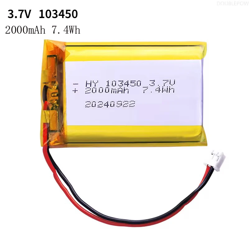 3.7V  103450 2000mAh Polymer Lithium Battery For Car recorder, Bluetooth speaker, Walkie talkie, PS4 Rechargeable Real Capacity