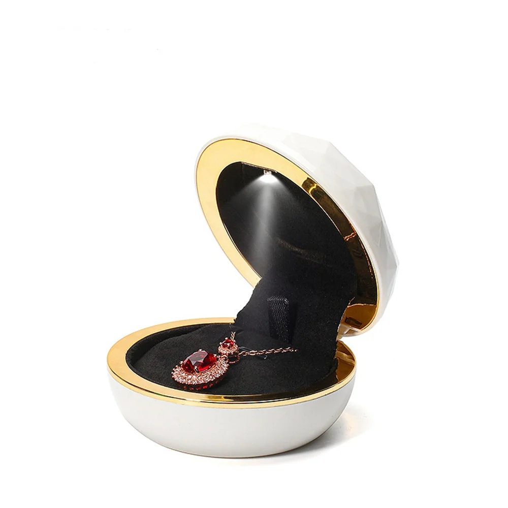 Luxury Round Led Jewelry Box Light Wedding Ring Box Display Storage Jewelry Decoration Boxes Ring Pendant Bag Birthday Gift