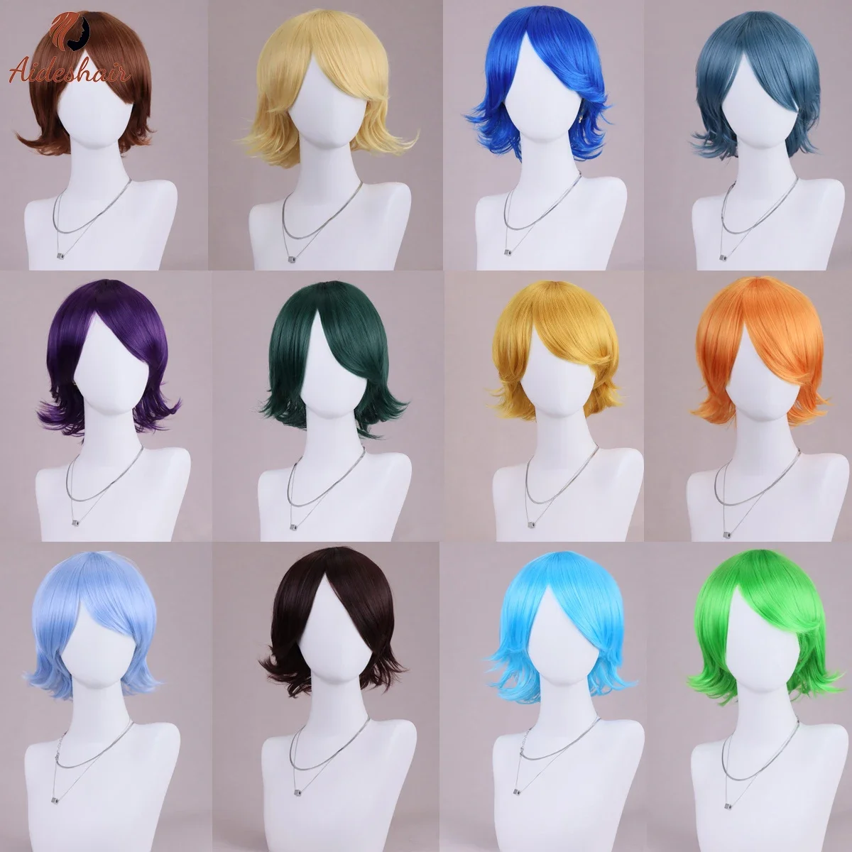 cosplay anime reverse warping Harajuku Short hair Harajin multi-color short style heat-resistant fiber synthetic wig