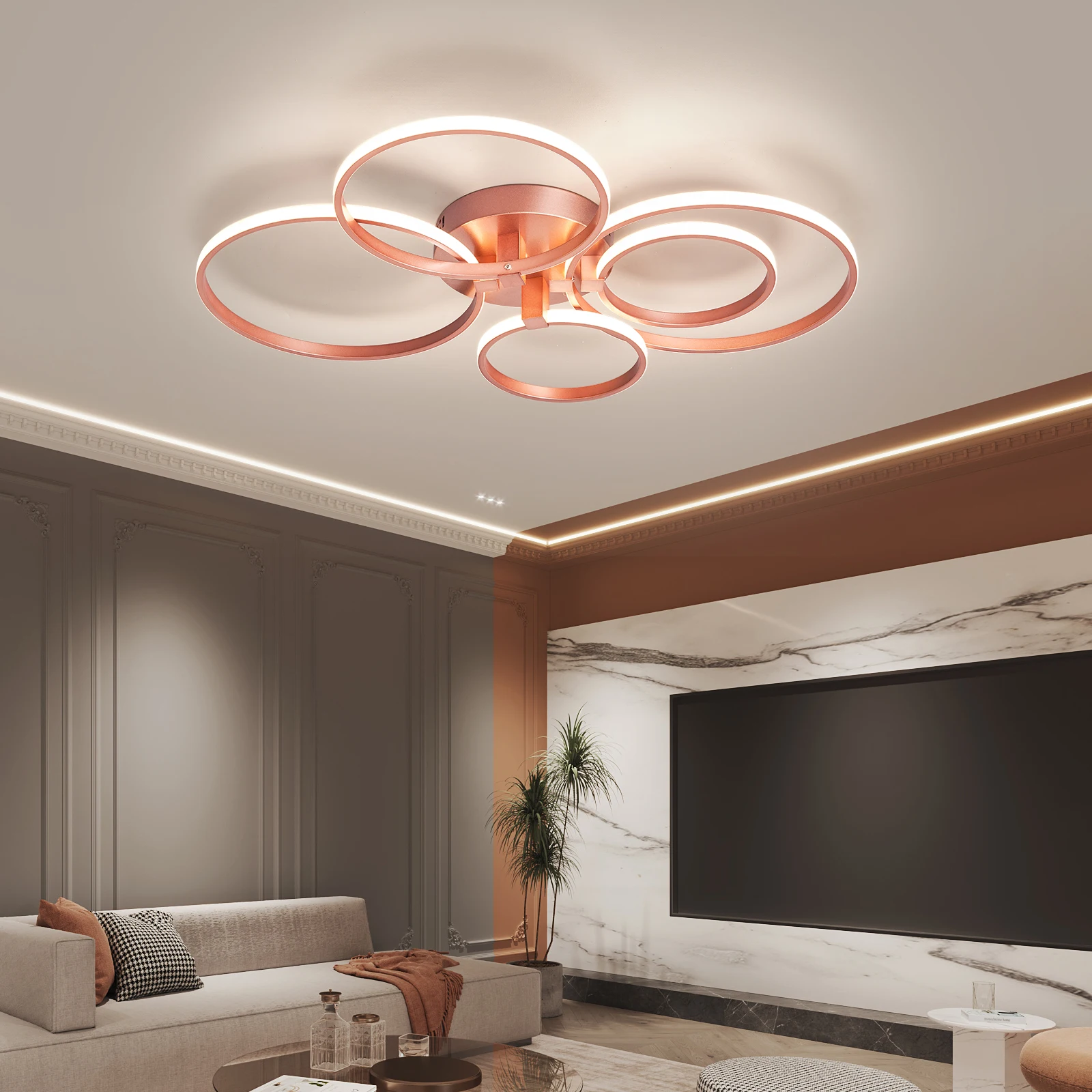 NEO Gleam-Lustre LED Moderne pour Salon, Chambre à Coucher, Couloir, Foyer, Salle d\'Étude, Plafonnier Nik, Rose localité Peint