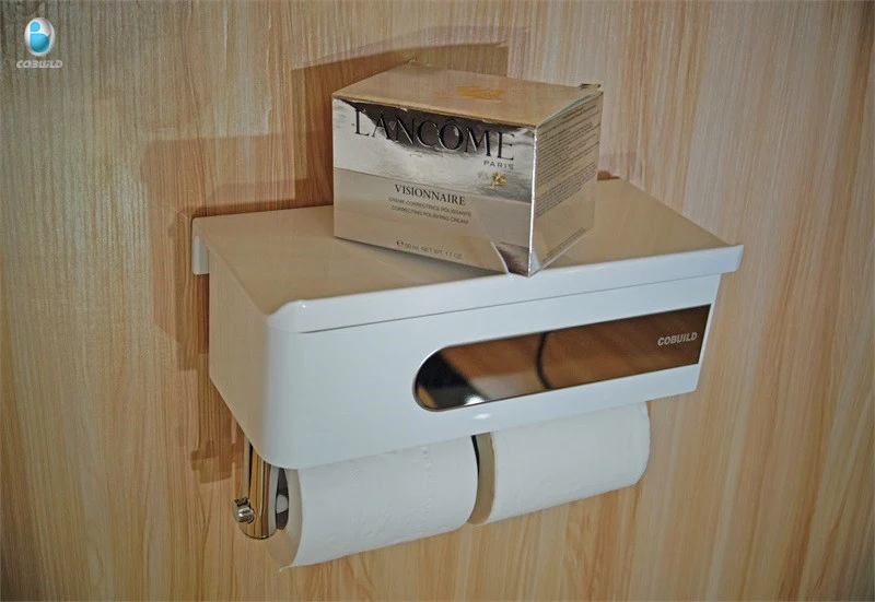 Bathroom accessories series white eco-friendly metal multifunction toilet roll paper tissue holder