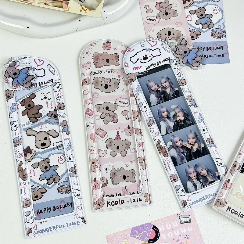 1pc 4 Slot Photo Card Sleeve Holder Keychain Star Chasing Card Bookmark Photo Display Pendant Charm