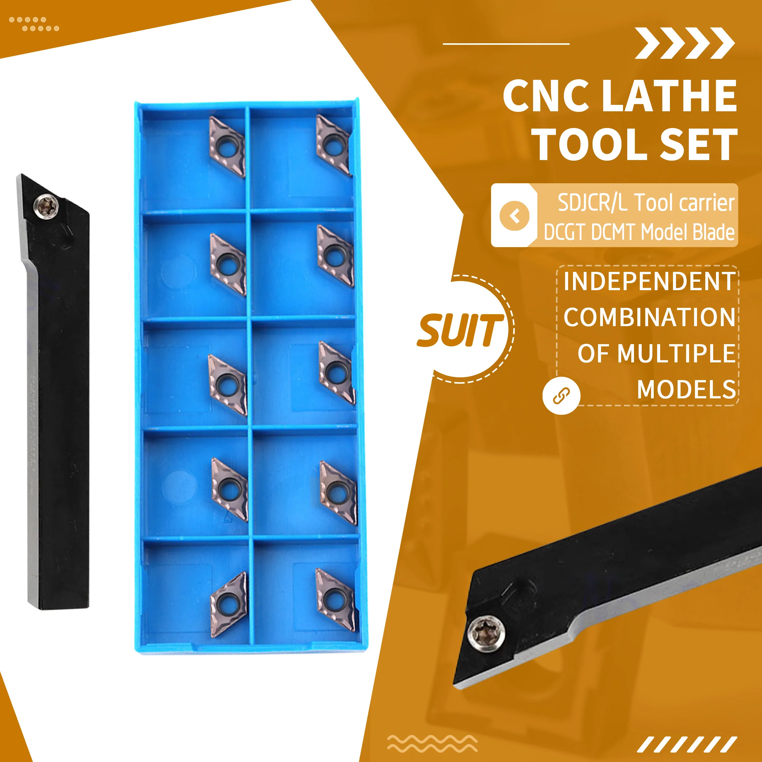 1pc SDJCR1010H07 SDJCR1212 SDJCR1616H07 SDJCL1212H07 External Turning Tool Holder +10pc DCMT Carbide Inserts CNC Lathe Tool Set