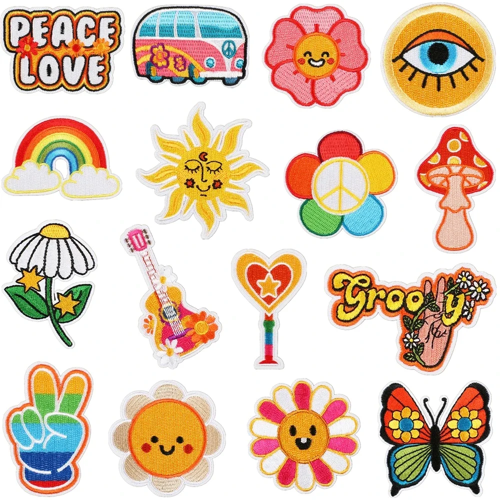 50Pcs Bulk Embroidered Patch Iron On Patches for Clothing Colored flowers Clothes Stickers Sewing Thermal Adhesive Applique