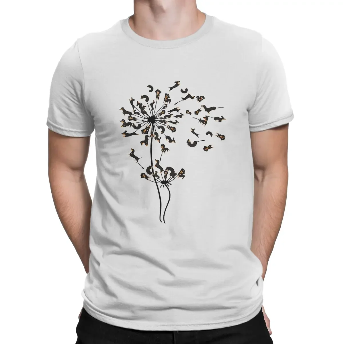 Short Sleeve Clothes Printed Dachshund Dandelion T Shirt Men's  Pure Cotton Novelty T-Shirts Chihuahua Pet Dog Lovers Tee Shirt