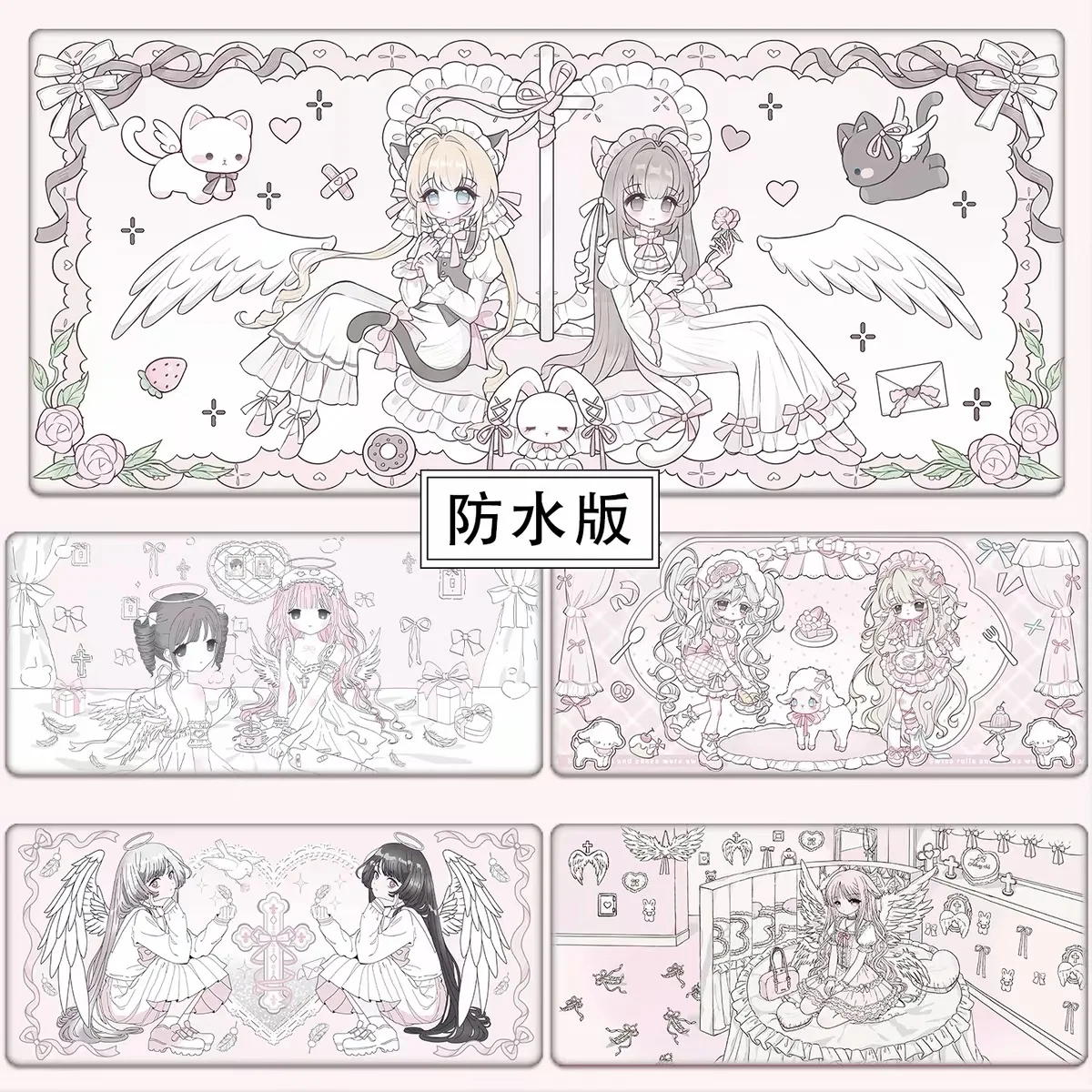 Pink anime cute mouse pad, leather material, keyboard and computer desk mat
