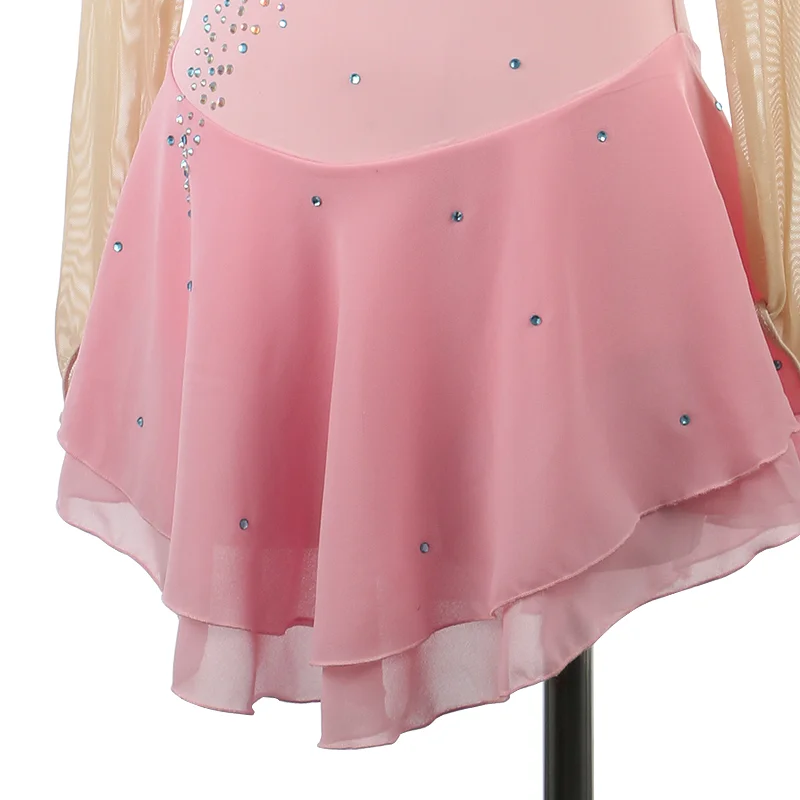 Zagitova vestido de performance de patinação artística feminino meninas saia de patinação no gelo manga longa água azul malha saia competição