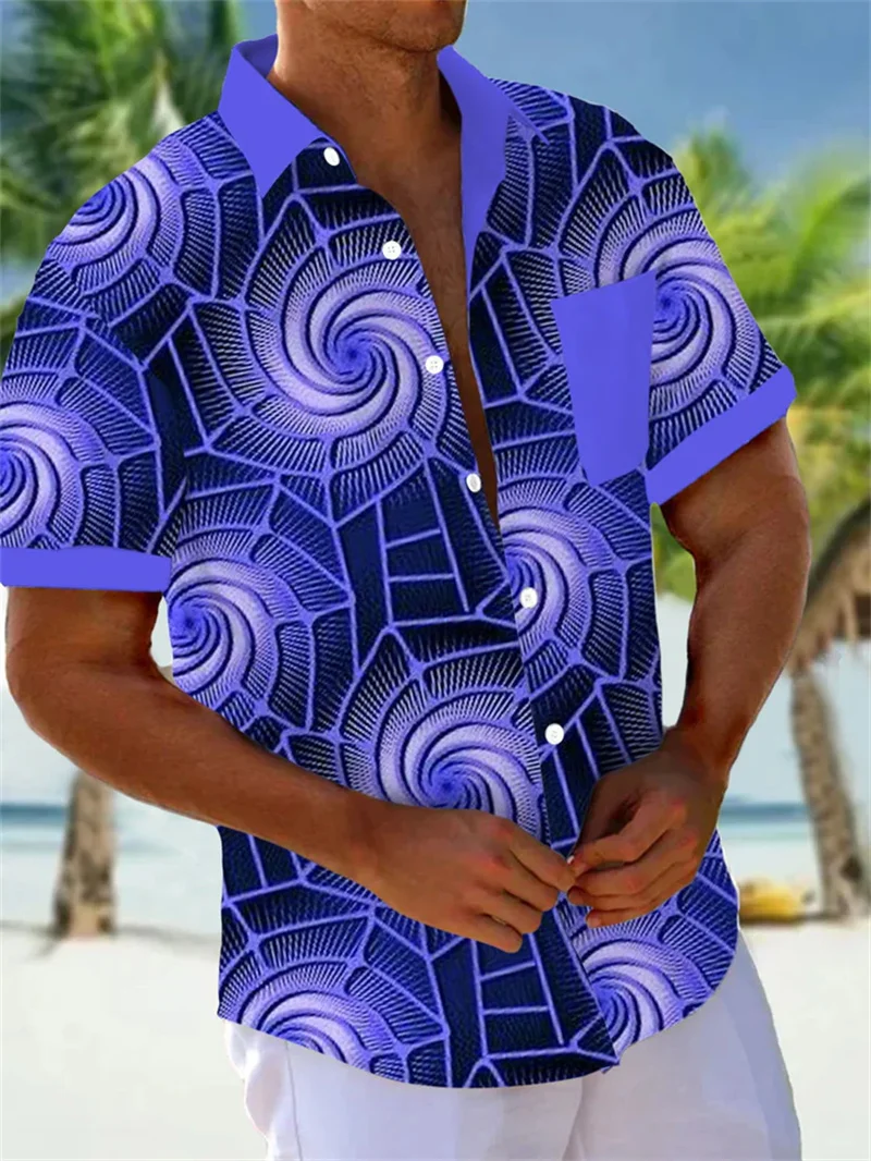 Men's shirt, ocean animal print clothing, beach vacation Hawaiian shirt, casual lapel, fashionable short sleeved top, 2025