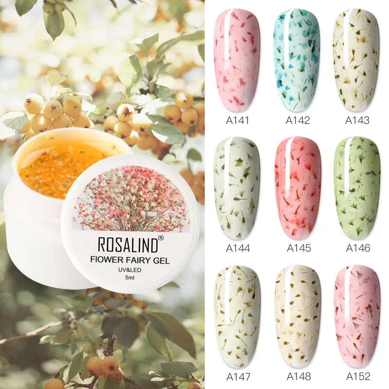 ROSALIND 5Ml เจลเจลเล็บกึ่งถาวร Fairy DIY ดอกไม้แห้ง UV เจลเล็บเล็บ Art Hybrid เคลือบเงาด้านบนเจล