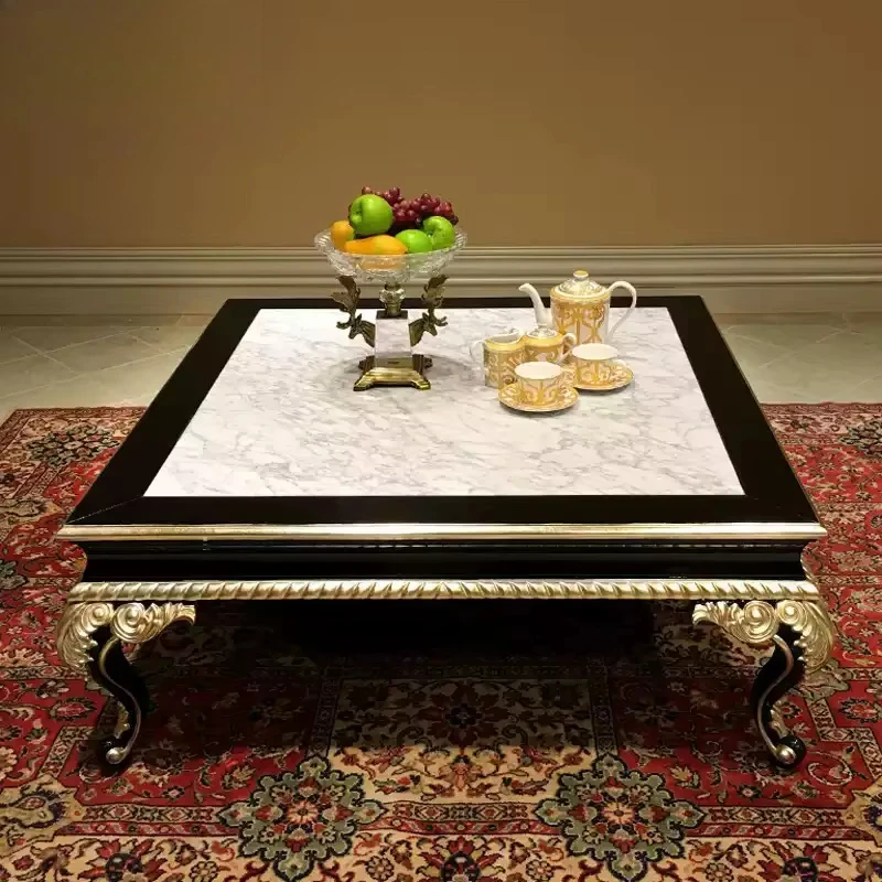 Classical solid wood marble dining table furniture set with silver foil sticker
