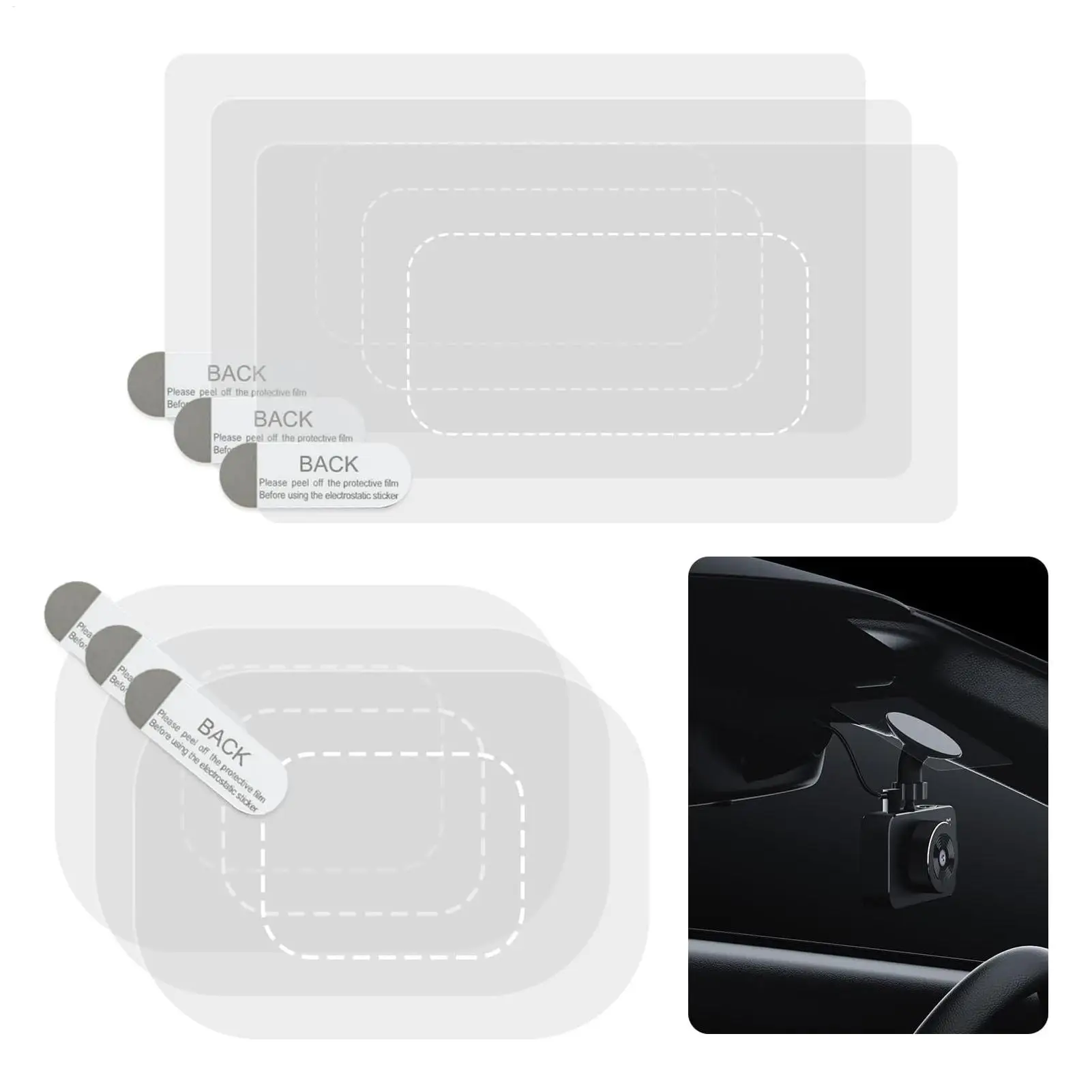 Vehicle Camera Windshield Sticker Static Cling 6Pcs Pack Windshield Sticker Applicator for Car Dashboard Car Cam Mount