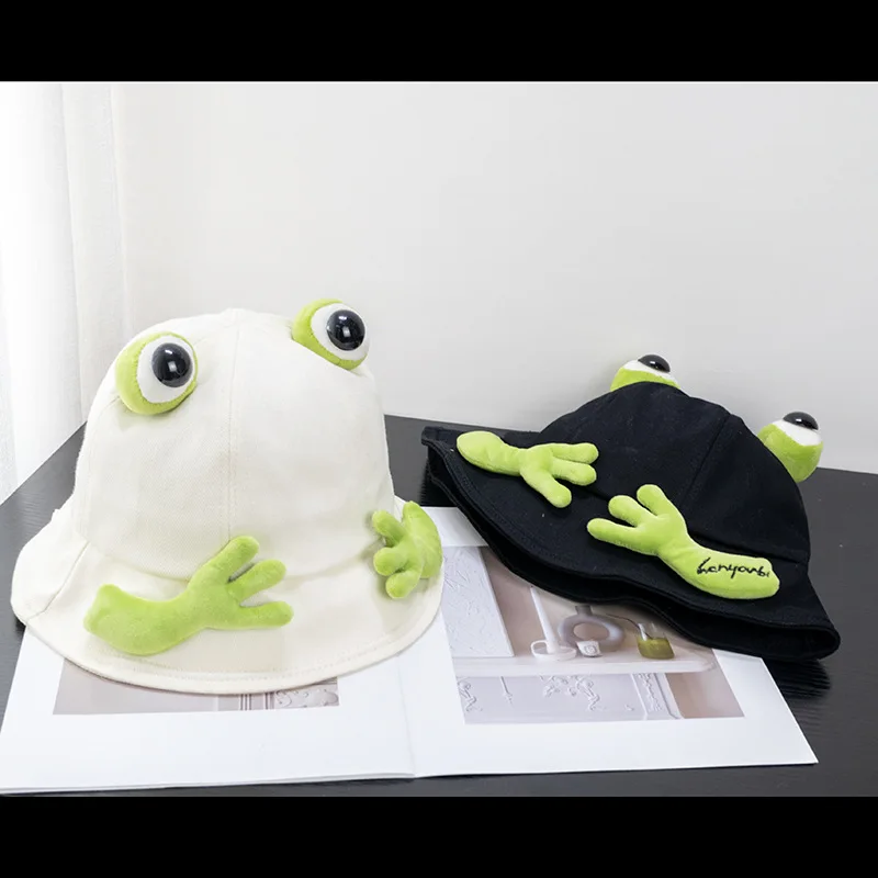 2024 New Cartoon Cute Frog Bucket Hats With Eyes Arm Summer Foldable Lightweight Sun Hat Fishing Caps For Women Teens Adult