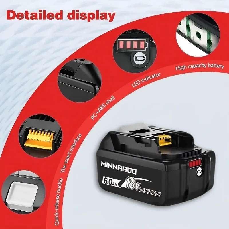 

⚖︎100% original Makita battery, 18V 6.0Ah rechargeable battery, replacing Makita BL1830BL1840BL1850BL1860B, power tool battery⚑