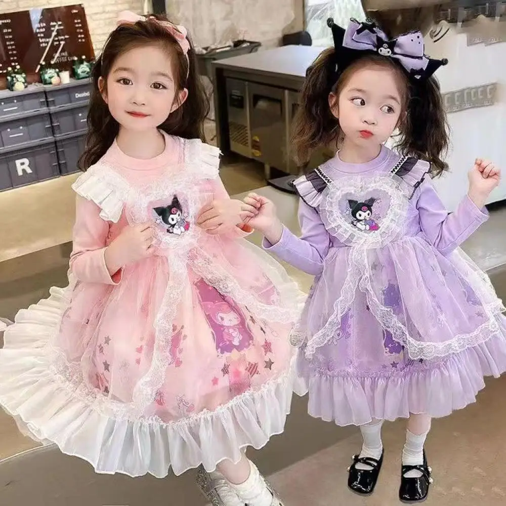 

Sanrio Kuromi, платье для девочек, весенне-осенняя футболка с длинными рукавами, кавайная Лолита, платье принцессы для ролевых игр, толстовка, детская одежда